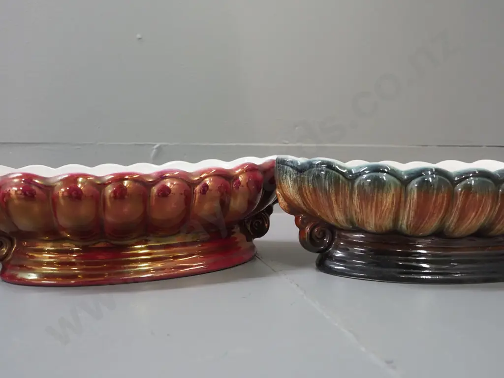 3 Crown Lynn / Titian Ware lobed shape trough vases - 2 are lustre glaze, all marked Titian on base, H-85 L-260 Image 1++
