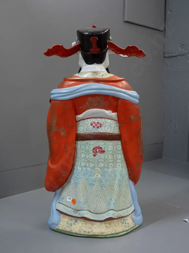 large Chinese hand painted figure with separate loose head-dress pieces, character marks on base H-520 W-260 Image 1++