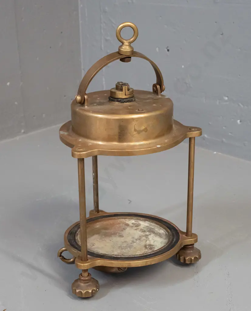 vintage Italian brass marine lantern housing with 3 closure screws, no glass insert, see photo for markings H-380 Image 1++