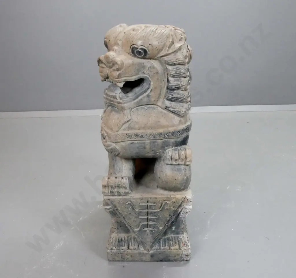 pair of large heavy carved stone Chinese temple foo dogs - some wear and chipping H-670 W-240 D-400 Image 1++