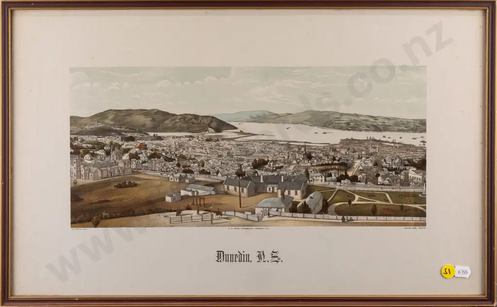 framed vintage historic Dunedin print H160 W370 Image 1++