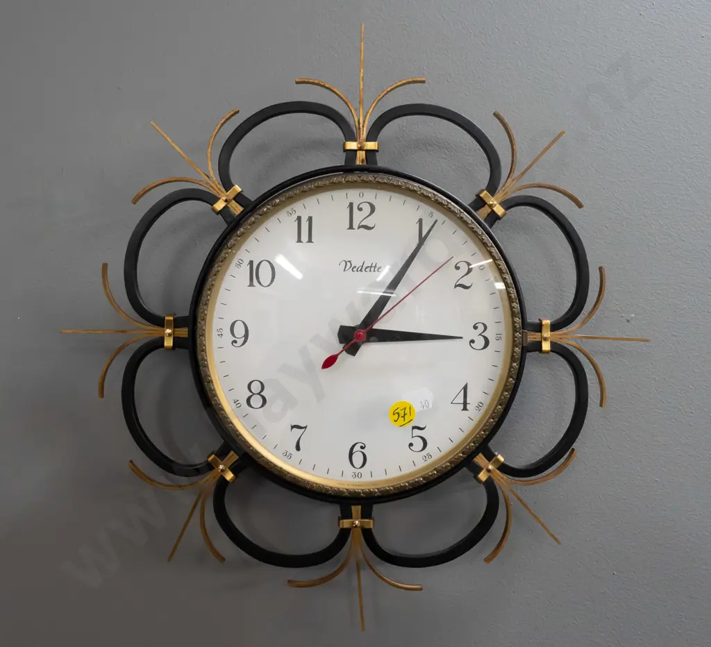 retro "Vedette" French metal cased wall clock with battery movement - minor discolouration to brass 330x330 Image 1++