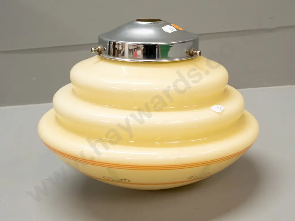 deco light fitting yellow glass with hand painted decoration, chrome journal - minor fretting around rim underneath Image 1++