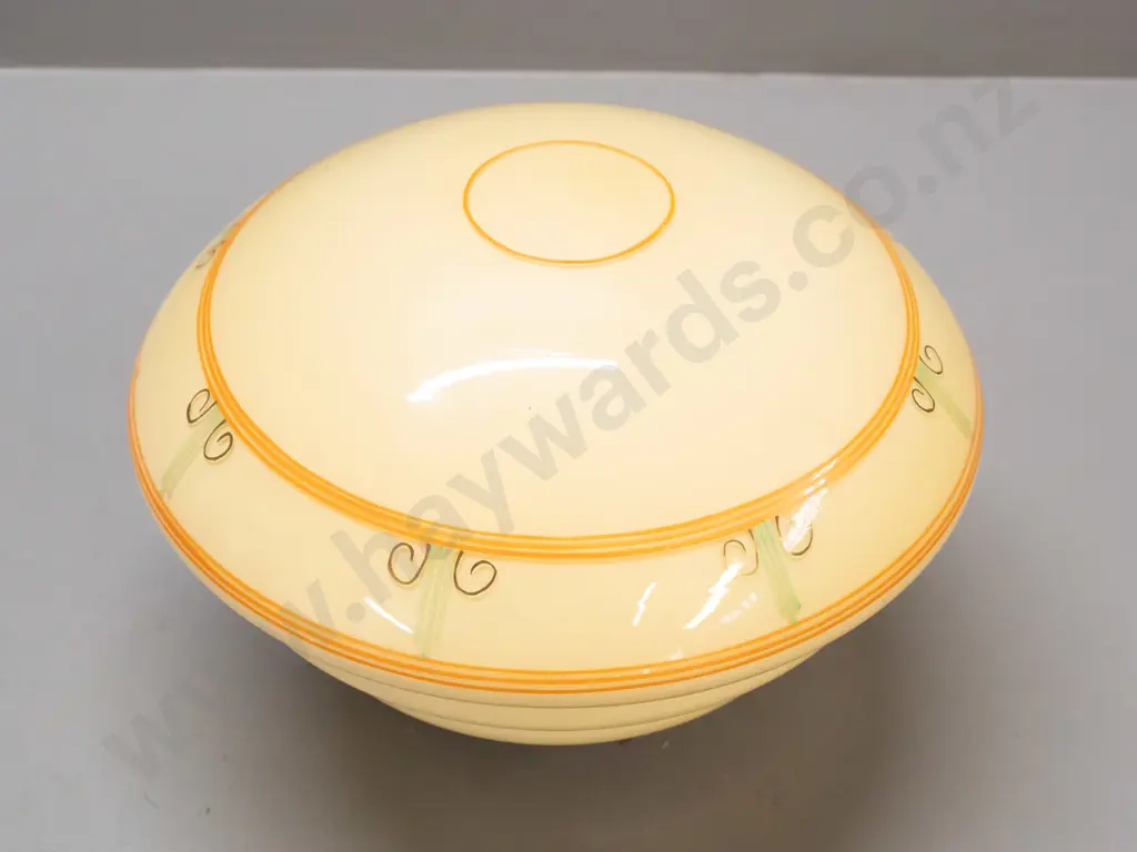 deco light fitting yellow glass with hand painted decoration, chrome journal - minor fretting around rim underneath Image 1++