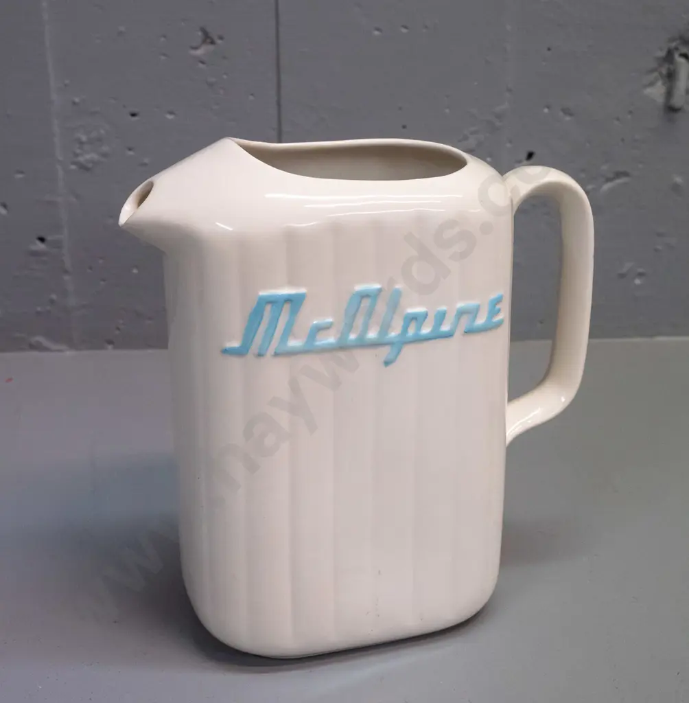 McAlpine refrigerator jug, no maker's marks - small hairline under-glaze flaw and a few spots of blue enamel on handle Image 1++
