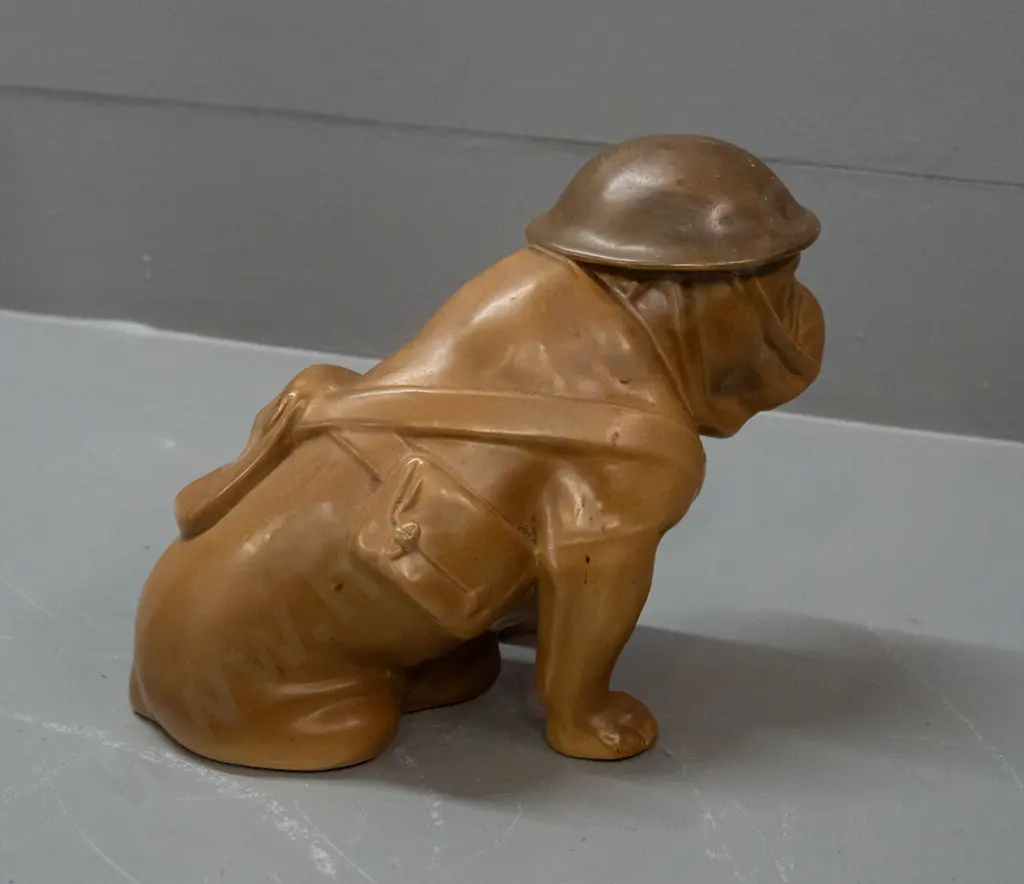 Royal Doulton WWI era British bulldog figure - repair to foot, minor flaking to glaze on hat H-160 L-200 Image 1++