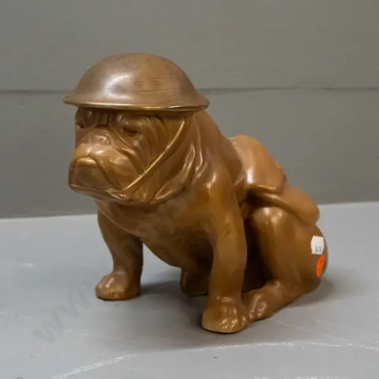 Royal Doulton WWI era British bulldog figure - repair to foot, minor flaking to glaze on hat H-160 L-200