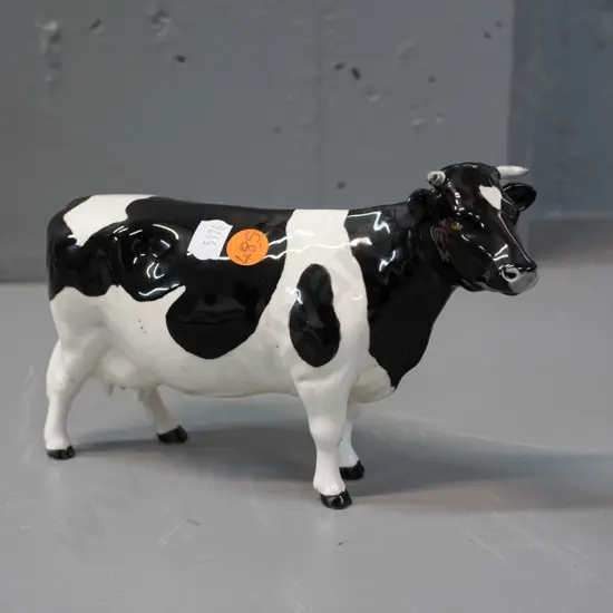 Beswick black and white cow figure, marked Claybury Leegwater H-120 L-185