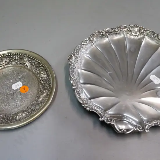 sterling silver footed dish (160gm) L210 W200, sterling silver Indian dish (139gm)  L145