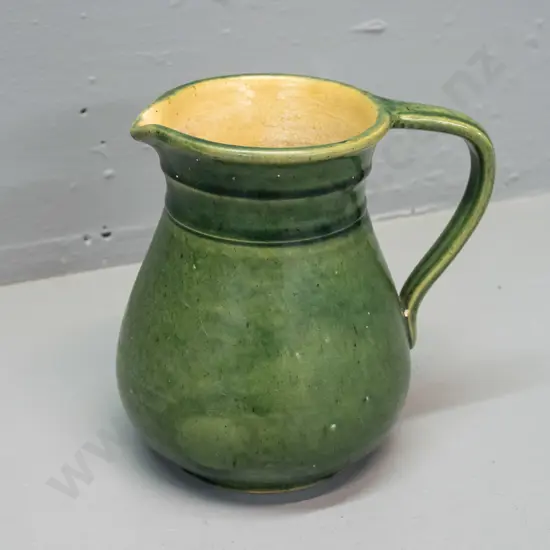 green glaze Luke Adams Christchurch pottery jug H-155 L-150 spout to handle