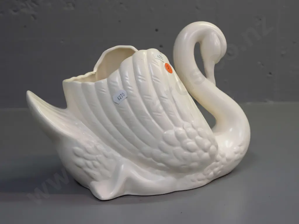 Crown Lyn large swan - crown logo and number .170. - glaze fretting inside rim on one side, some staining inside H-220 Image 1++