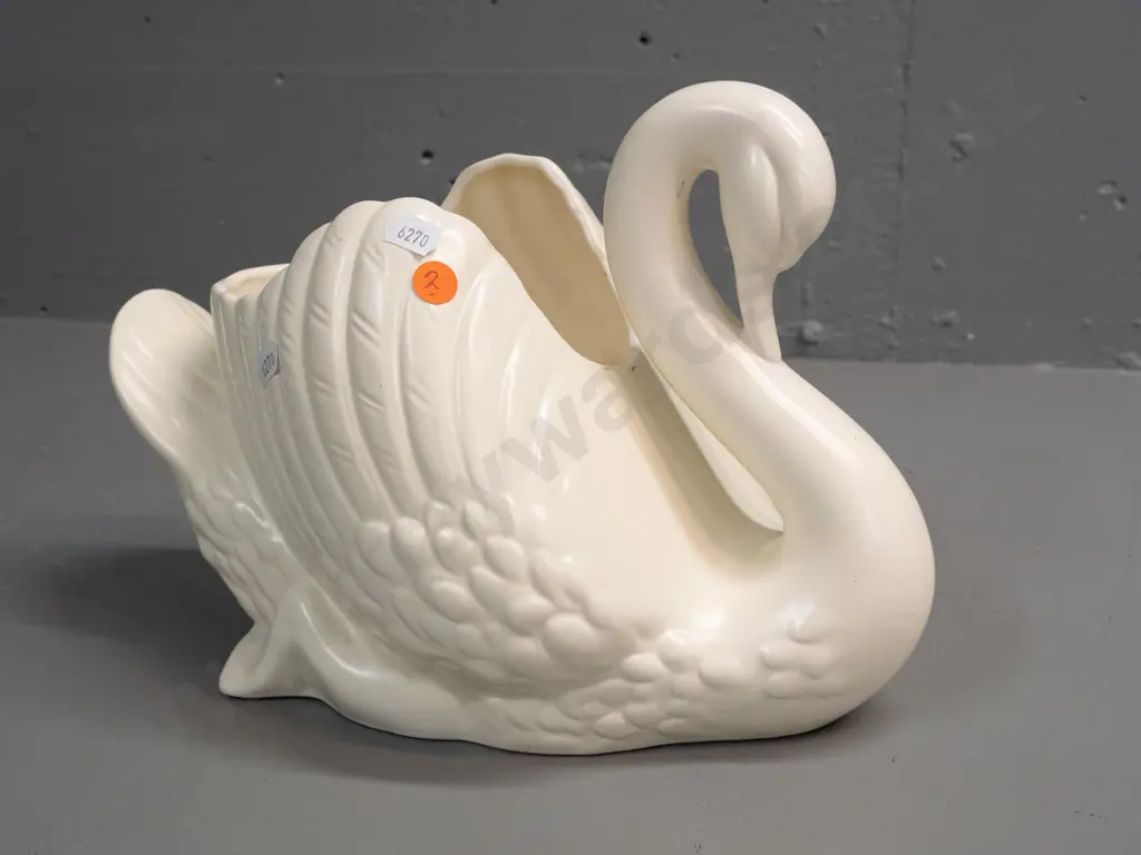Crown Lyn large swan - crown logo and number .170. - glaze fretting inside rim on one side, some staining inside H-220 Image 1++