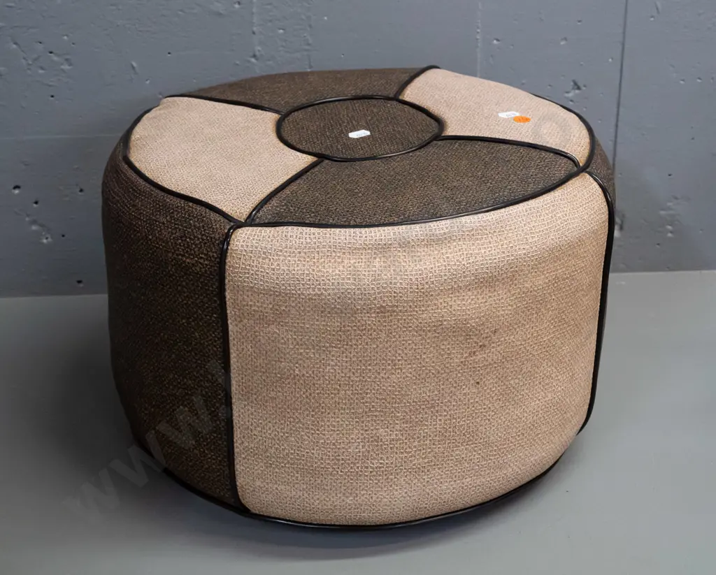 mid-century 2-tone textured vinyl pouffe - slightly lopsided H-260 D-410 Image 1++