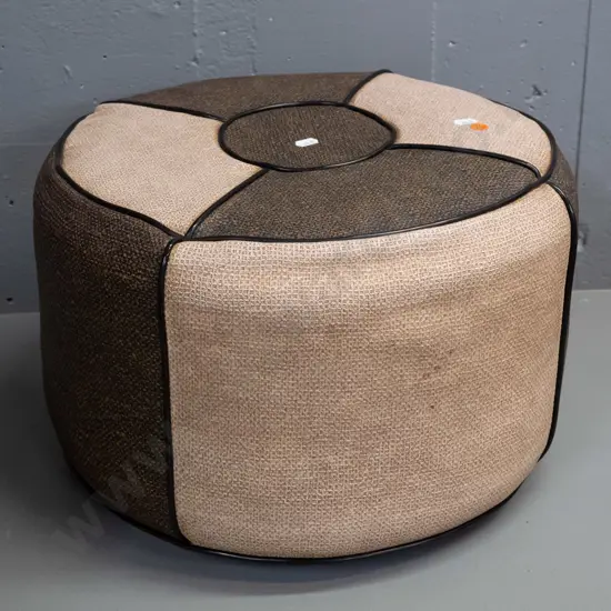 mid-century 2-tone textured vinyl pouffe - slightly lopsided H-260 D-410