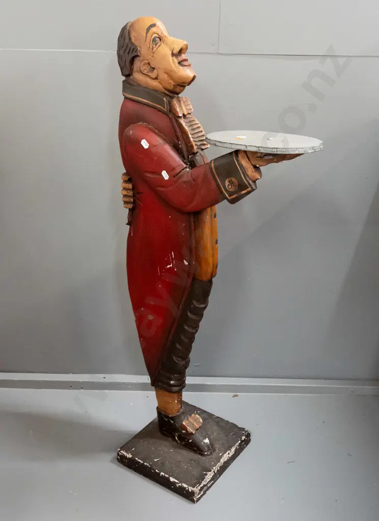 painted wood butler holding tray - cracks and chips to finish overall H-920 Image 1++
