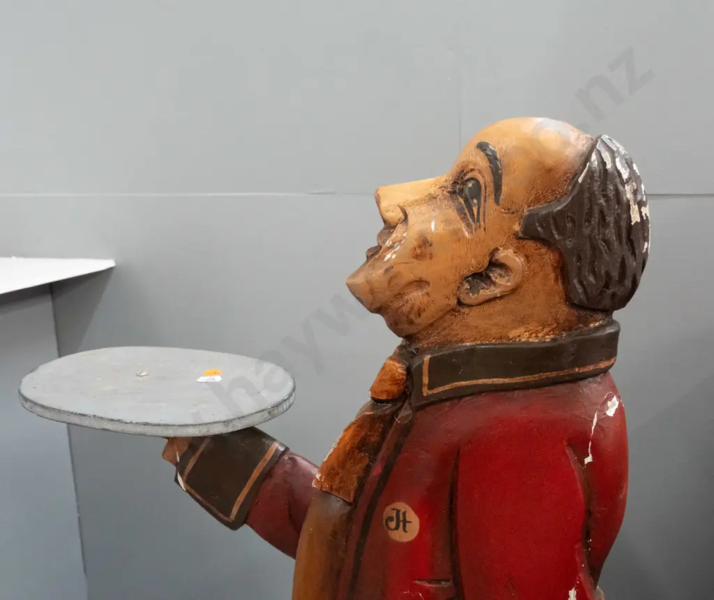 painted wood butler holding tray - cracks and chips to finish overall H-920 Image 1++