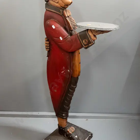 painted wood butler holding tray - cracks and chips to finish overall H-920