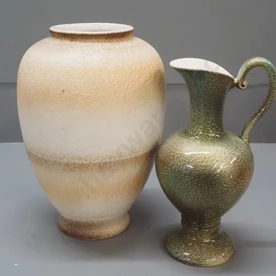 2 (New Zealand?) pottery vases - jug marked PJ.101 and satin glaze vase H-240, marked KV.103.