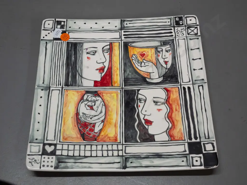 Louise Rive / Edge City NZ studio pottery hand painted square platter 240 x 240 Image 1++