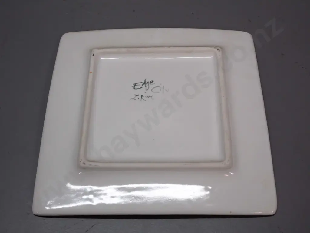 Louise Rive / Edge City NZ studio pottery hand painted square platter 240 x 240 Image 1++