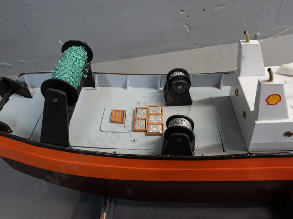 large motorised model boat - fishing trawler, marked VF Lady Joyce, motor untested. On stand H-350 L-730. Image 1++