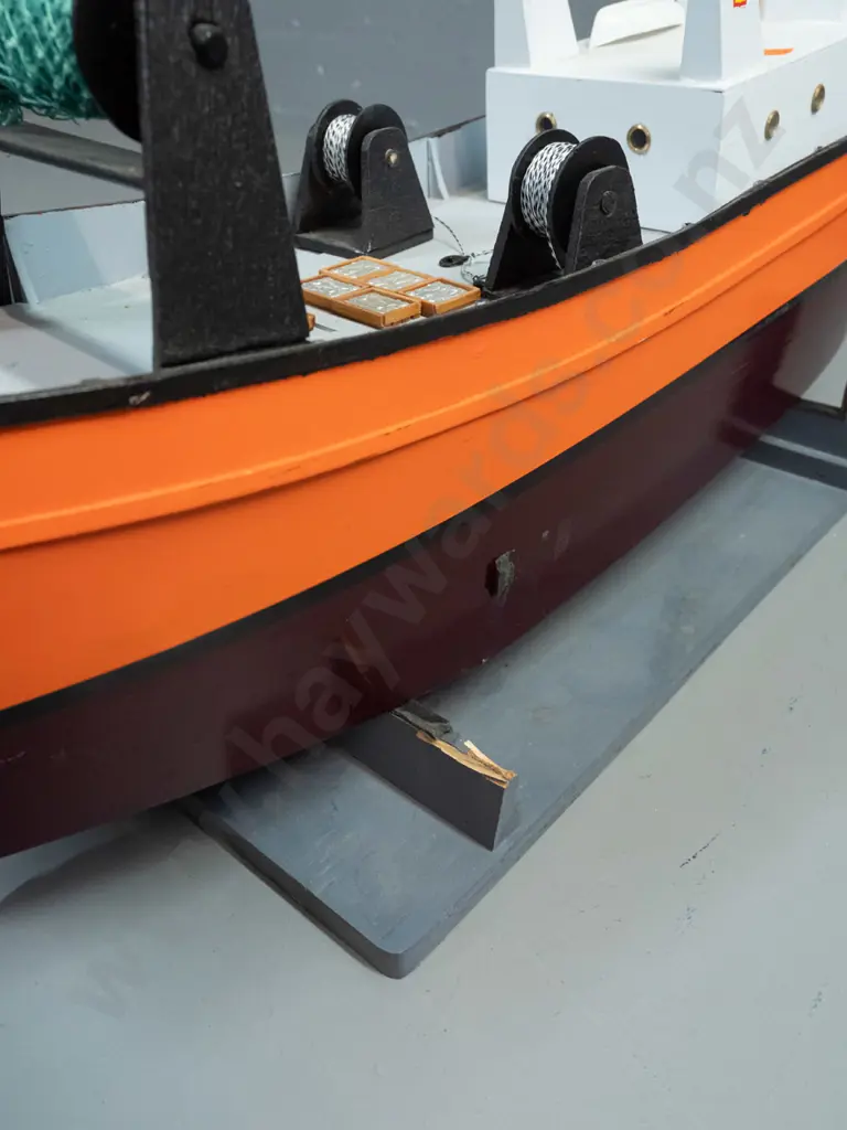 large motorised model boat - fishing trawler, marked VF Lady Joyce, motor untested. On stand H-350 L-730. Image 1++