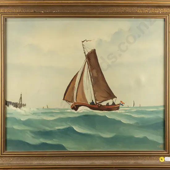 illegible signature - on canvas - sailing boat H390 W460 (very slight age damage)