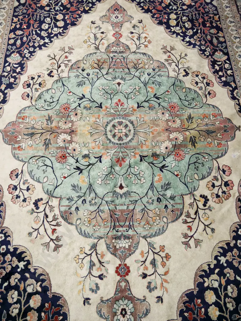 Persian style floor rug - thin and light weight, multi coloured ornate floral patterns L-2960 W-1940 Image 1++