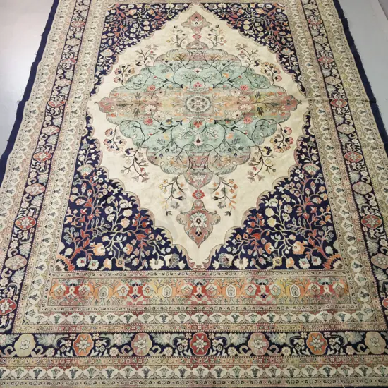 Persian style floor rug - thin and light weight, multi coloured ornate floral patterns L-2960 W-1940