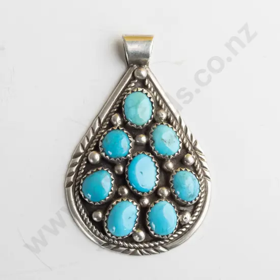 silver turquoise pendant stamped sterling no chain