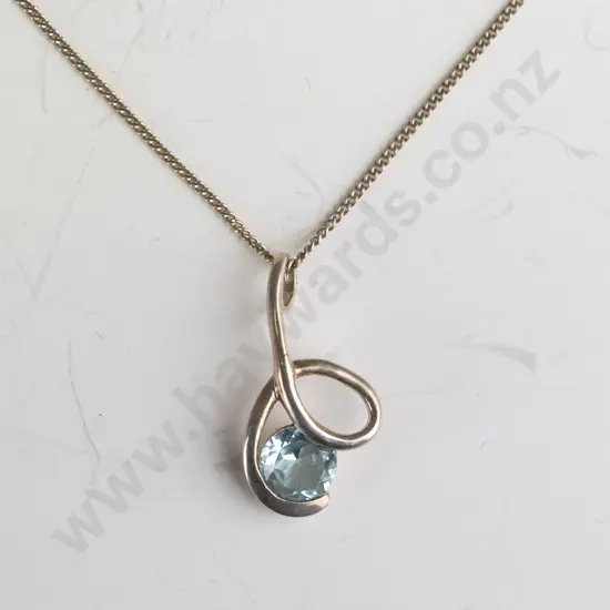 silver light blue stone necklace stamped 925