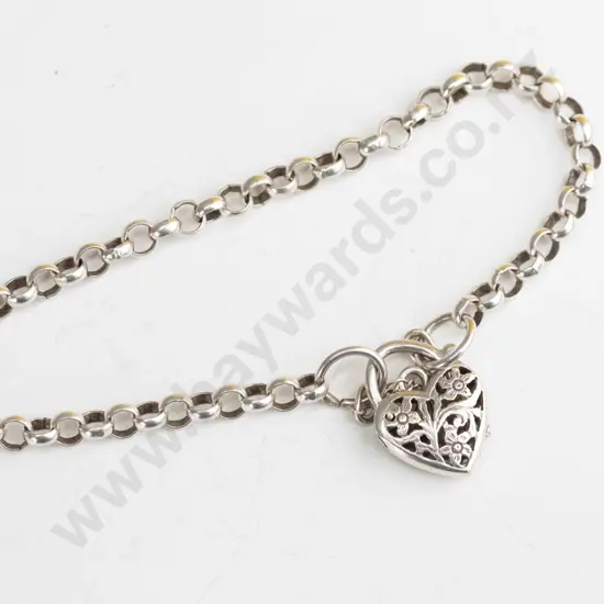 silver bracelet with heart clasp & safety chain stamped 925 on clasp