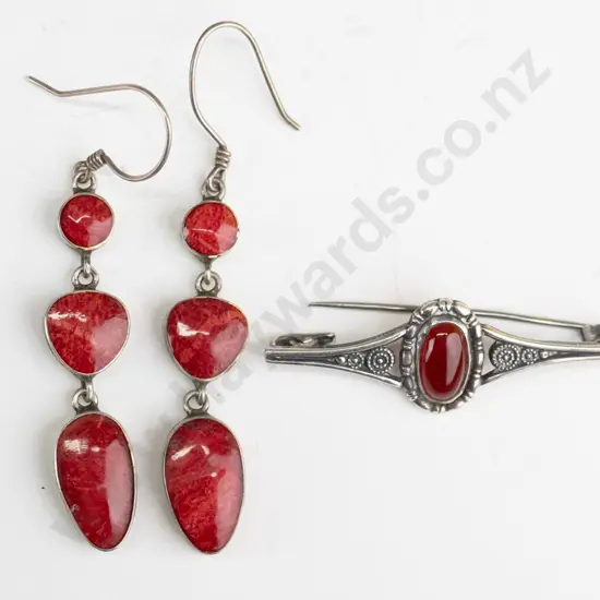 silver brooch & pair of earrings set stamped 925