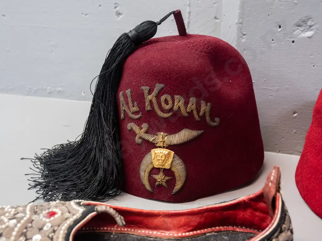 2 fez hats and 2 pairs of shoes - small Chinese shoes, Afghani pair with wire and sequin decoration plain red fez and a Image 1++