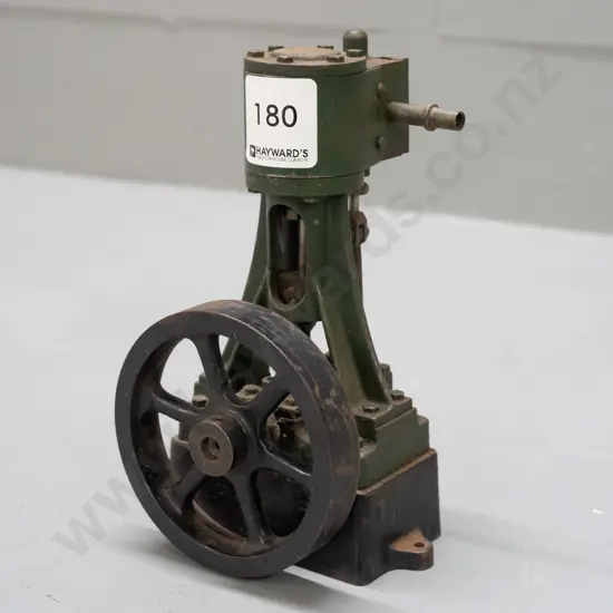 (Stuart?) vertical stationary model steam engine - some corrosion and paint wear. H-150 W-95 D-85