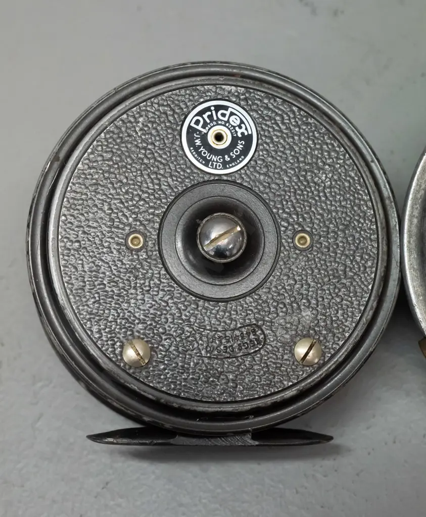 2 English fishing fly reels - JJS Walker Bampton & Co, D-95 and a JW Young & Sons Pridex, D-85 Image 1++