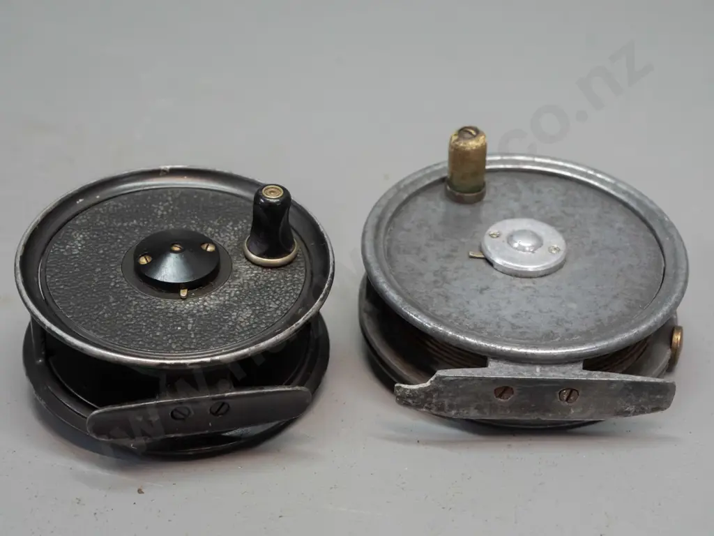 2 English fishing fly reels - JJS Walker Bampton & Co, D-95 and a JW Young & Sons Pridex, D-85 Image 1++