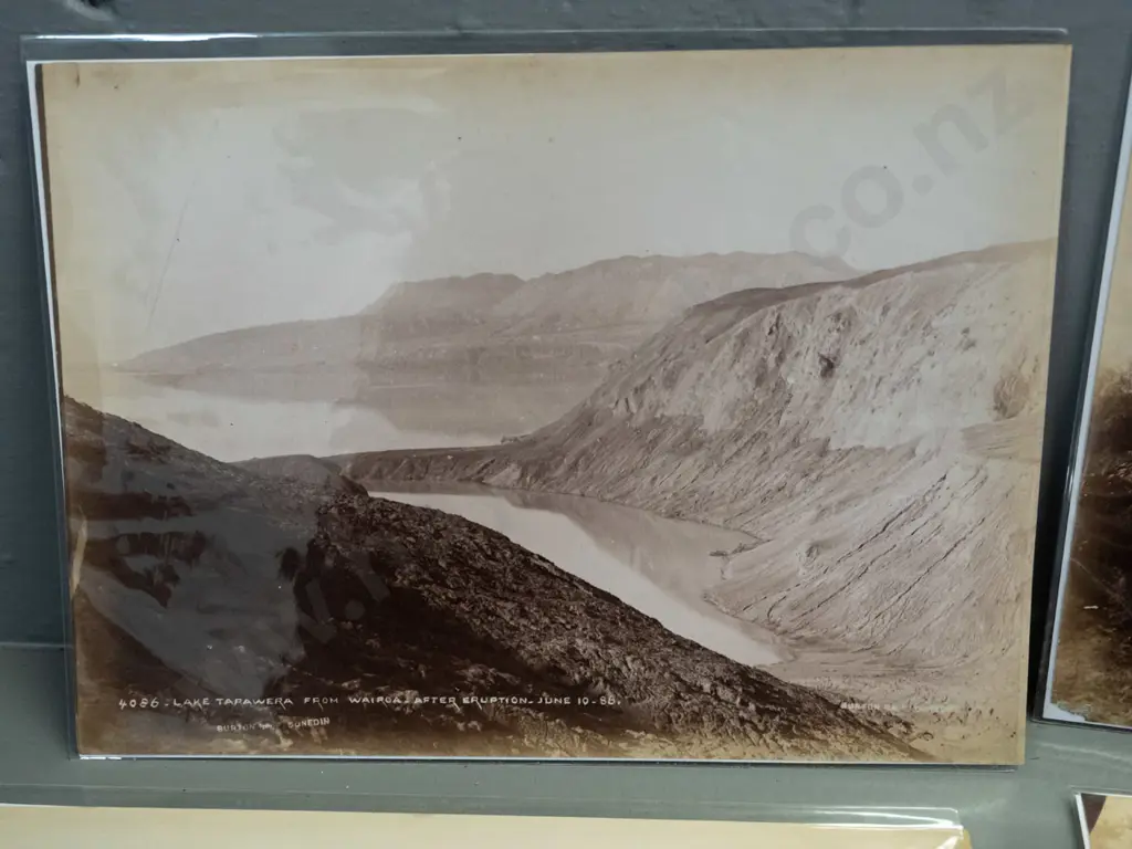 5 small vintage Burton Brothers photographs - Tongariro craters, Lake Tarawera, Taupo etc. H-145 W-195 Image 1++