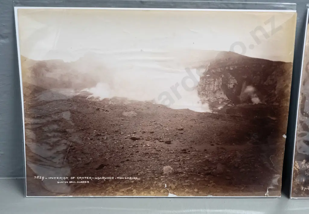 5 small vintage Burton Brothers photographs - Tongariro craters, Lake Tarawera, Taupo etc. H-145 W-195 Image 1++