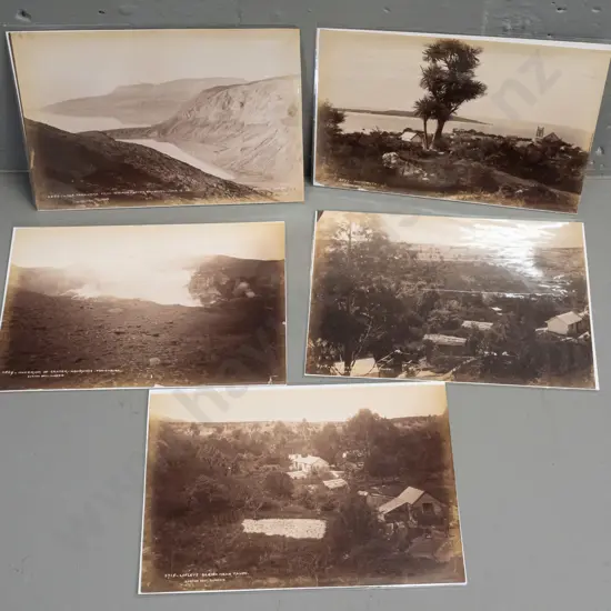 5 small vintage Burton Brothers photographs - Tongariro craters, Lake Tarawera, Taupo etc. H-145 W-195