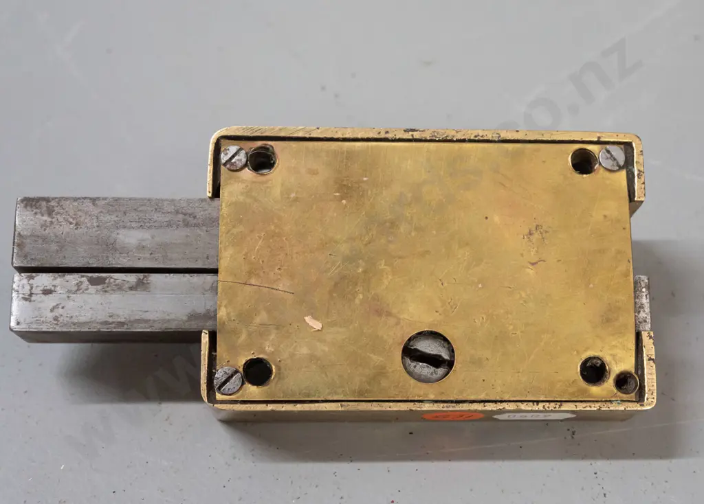 vintage brass Tozer Super Safety heavy duty double sliding lock - some corrosion to steel slides. H-60 W-140 Image 1++