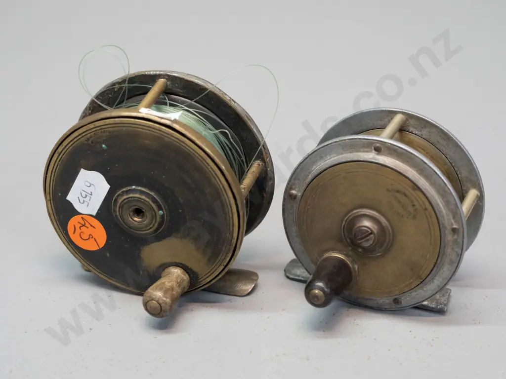 2 vintage brass & alloy fly fishing reels: A&W McCarthy Dunedin & Invercargill D-70, R. Anderson & Sons, Edinburgh D-65 Image 1++