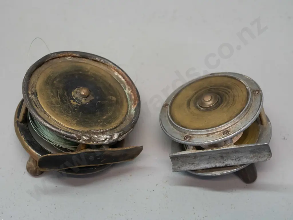 2 vintage brass & alloy fly fishing reels: A&W McCarthy Dunedin & Invercargill D-70, R. Anderson & Sons, Edinburgh D-65 Image 1++