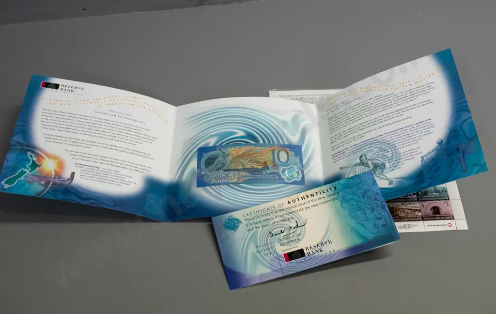 2 sheets of NZ Post stamps - Hawke's Bay Earthquake 75th Anniversary and 2 Millennium $10 notes, one with complete Image 1++