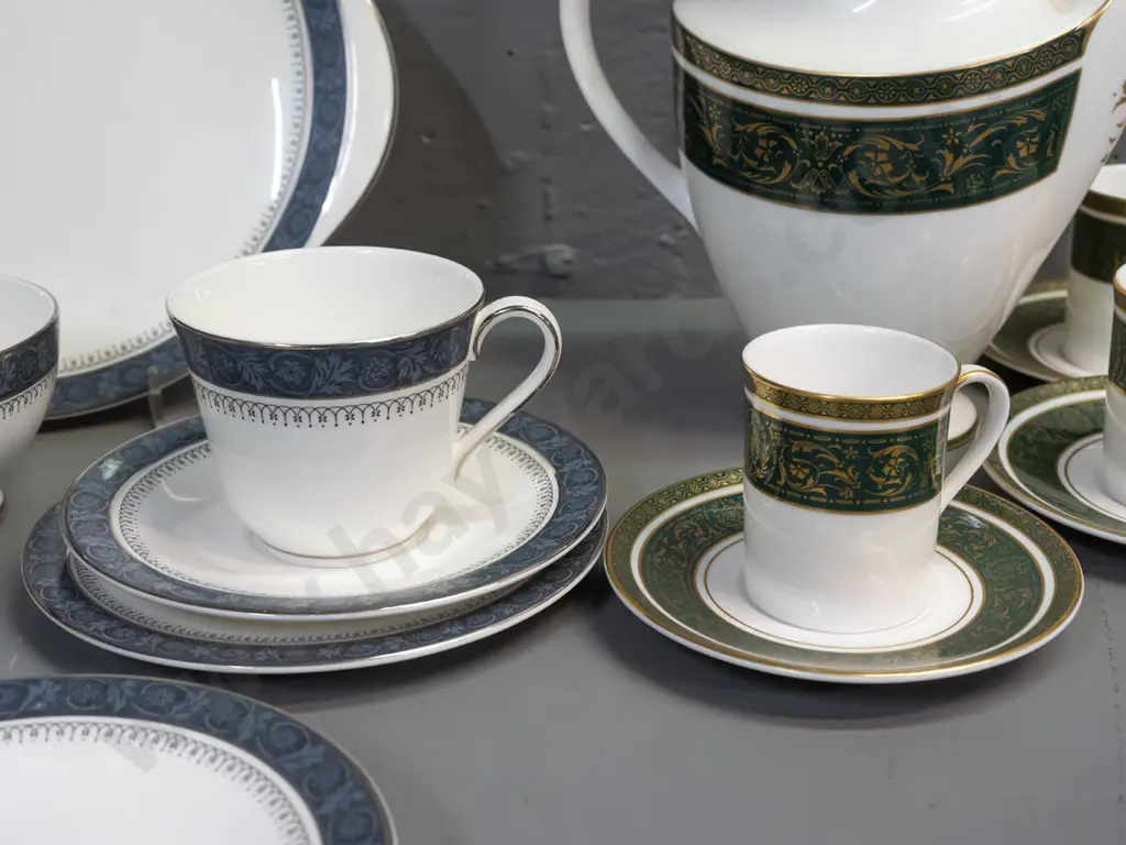 Royal Doulton tea and coffee ware, 2 patterns - Vanborough 6 coffee cups and coffee/tea pot & Sherbrooke pattern tea set Image 1++