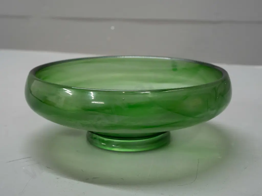 mottled green glass float bowl. H-90, D-230 Image 1++