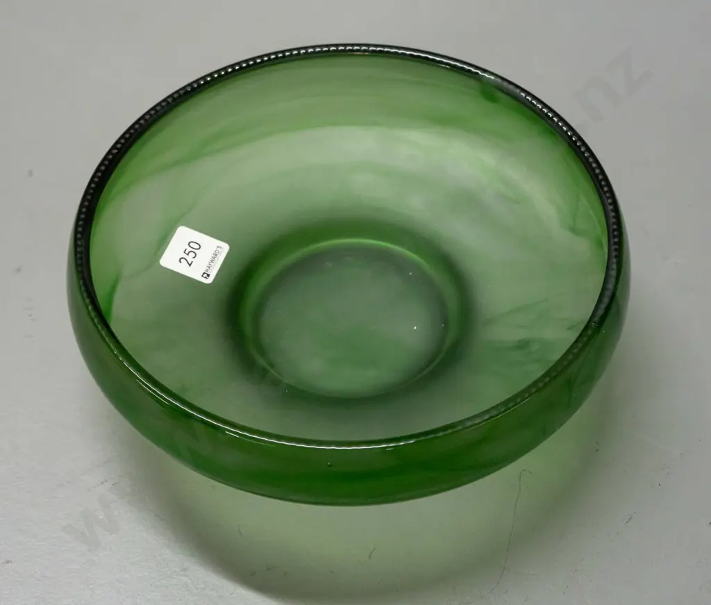 mottled green glass float bowl. H-90, D-230 Image 1++