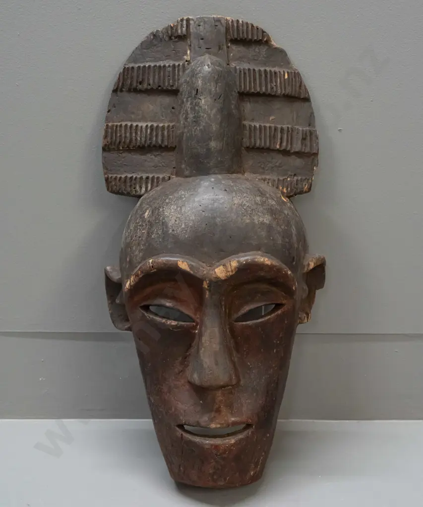 Ivory Coast Baule tribe carved and pigmented wooden wall mask - some cracks and wear H-470 W-230 Image 1++