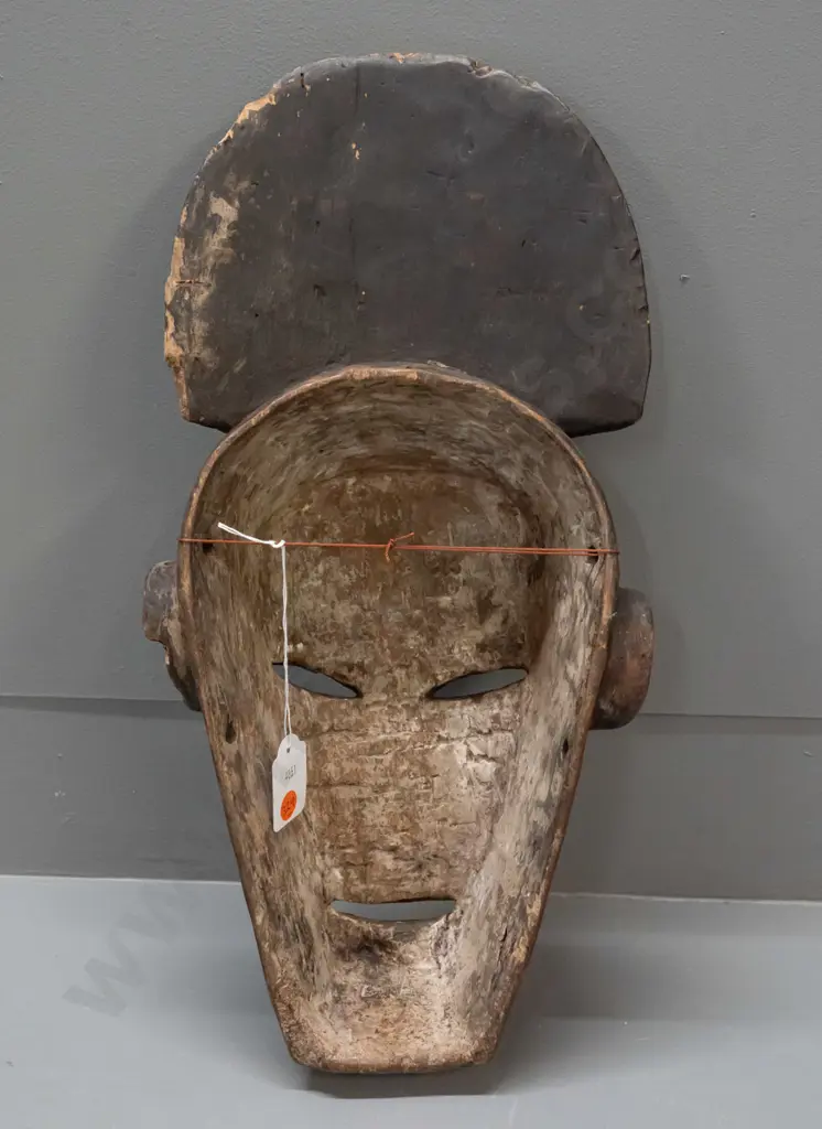 Ivory Coast Baule tribe carved and pigmented wooden wall mask - some cracks and wear H-470 W-230 Image 1++
