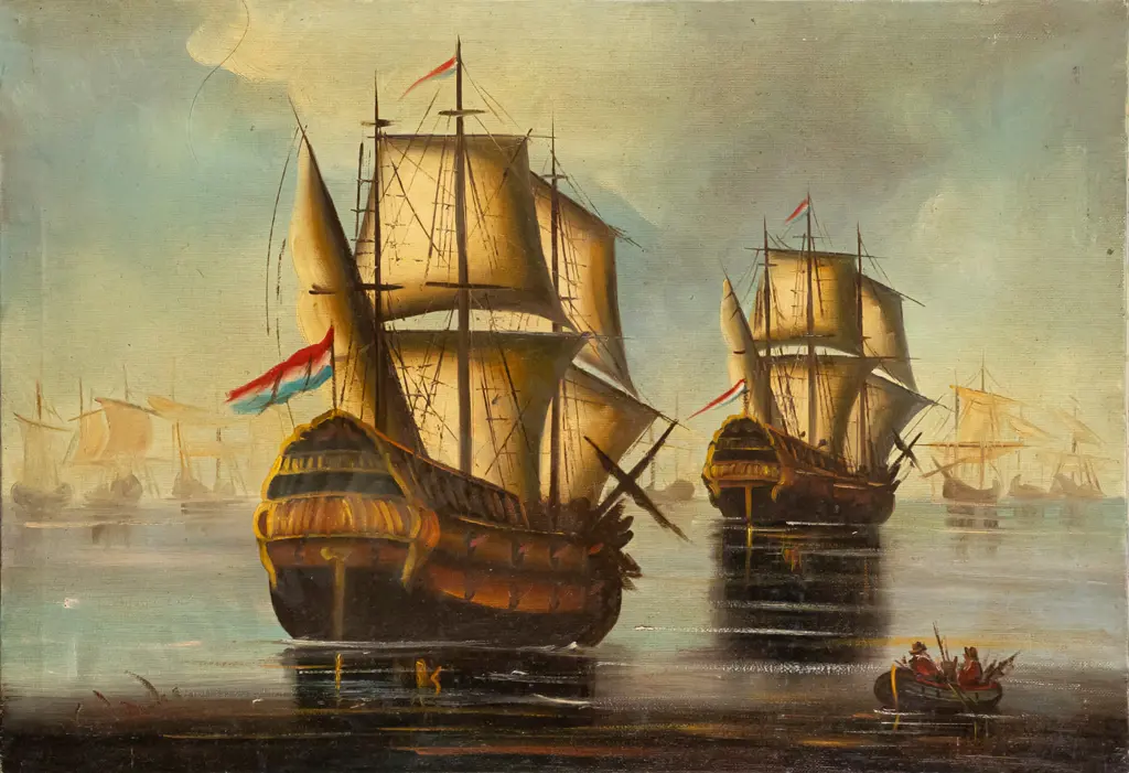 boxed oil on canvas - sailing ships H380 W550 Image 1++